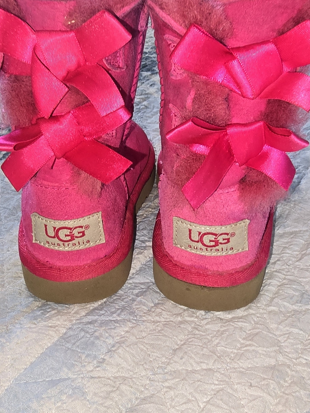 UGG Girls Hot Pink Satin Bow-Back Winter Boots